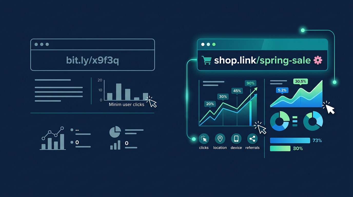 Comparison of a generic short link versus a branded short link showing higher click-through rates