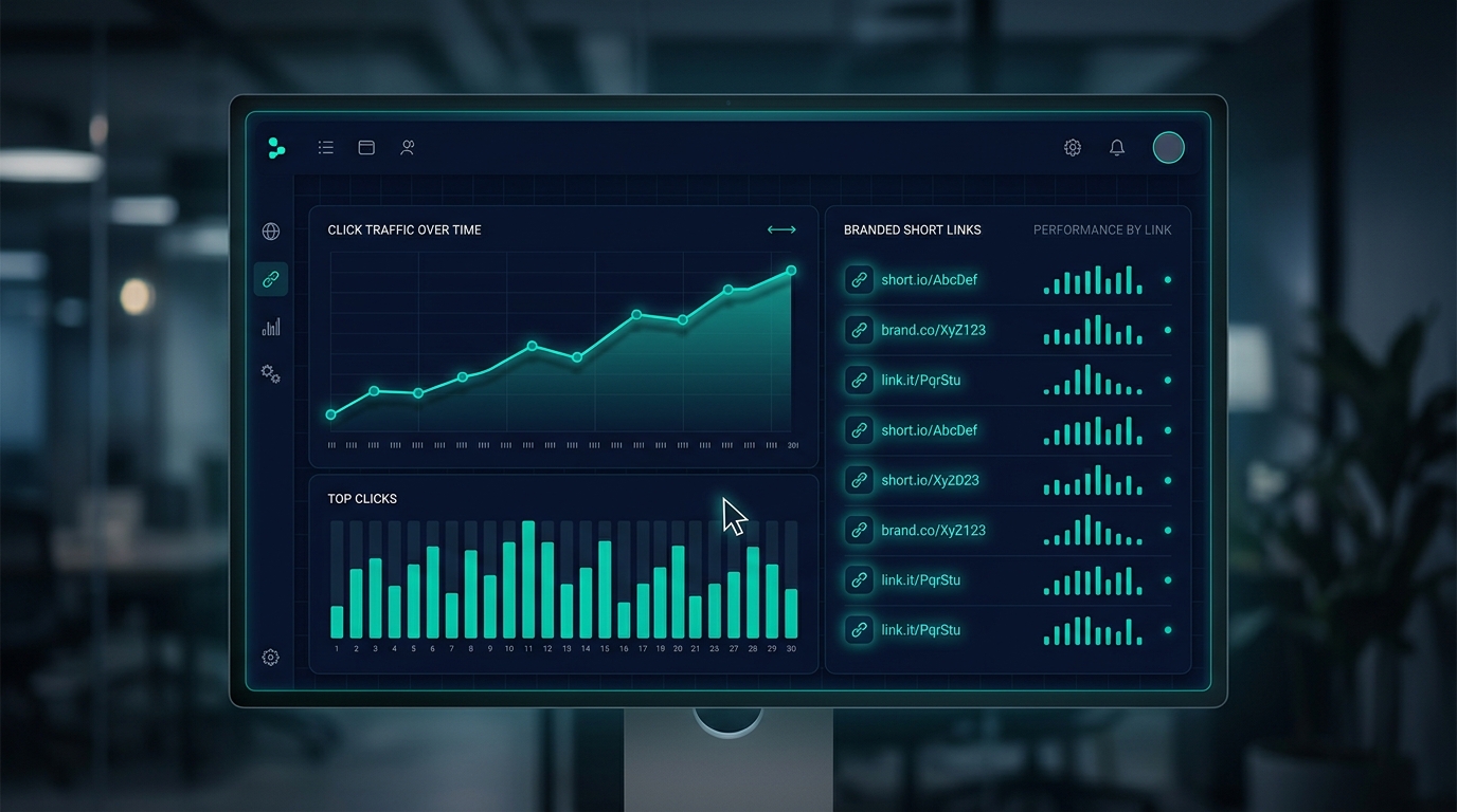 Dashboard showing branded short links with click analytics