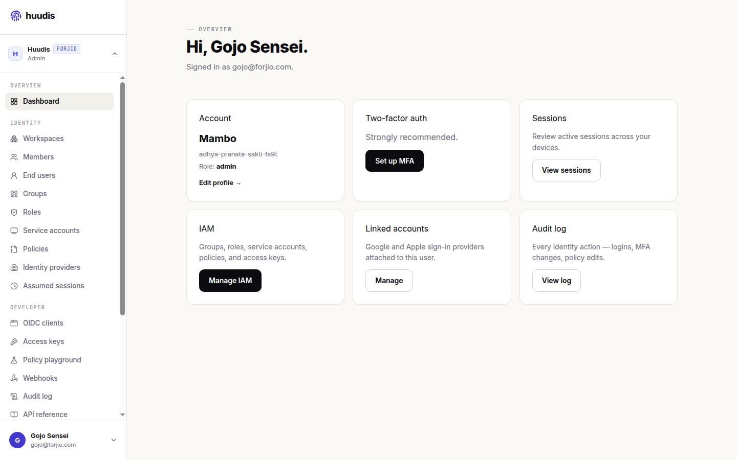 Huudis dashboard
