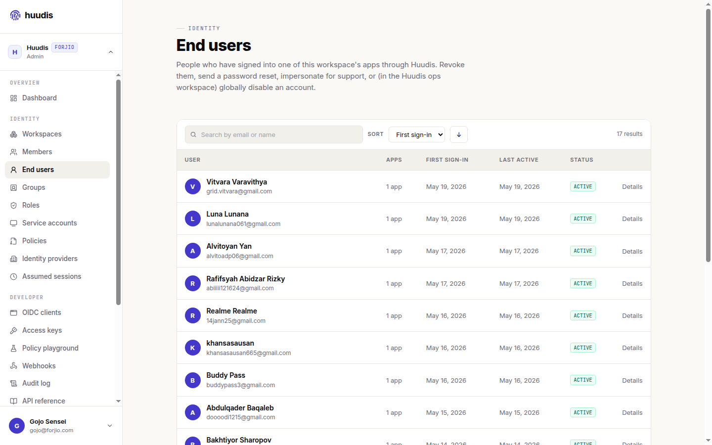 Huudis — Users