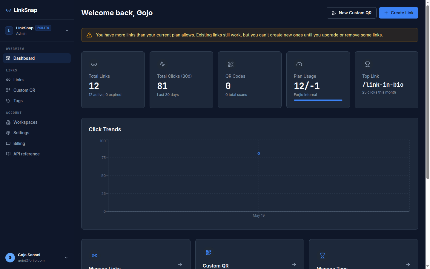 LinkSnap — Dashboard