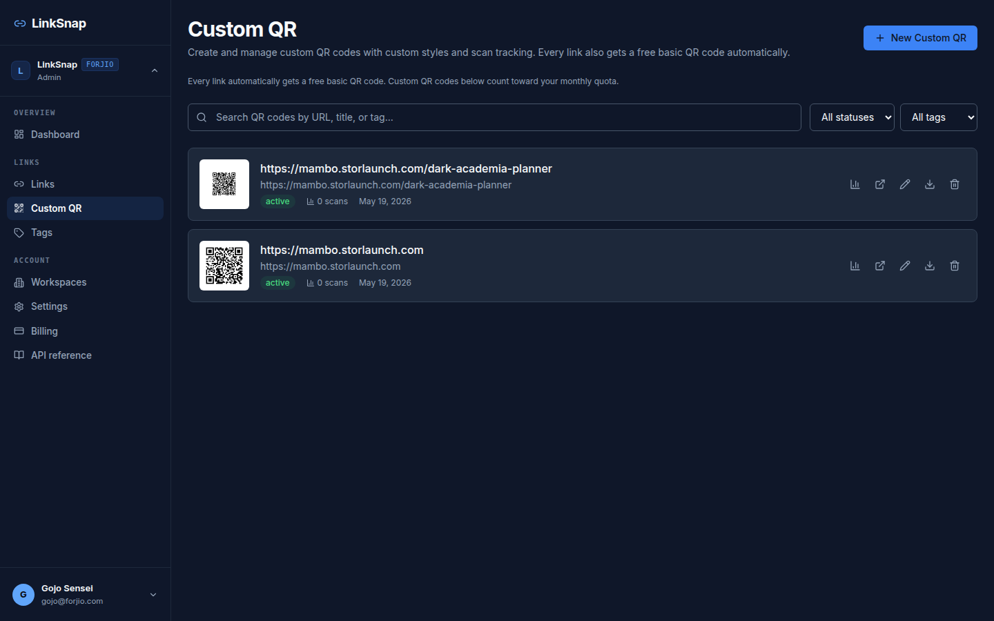 LinkSnap — Custom QR codes
