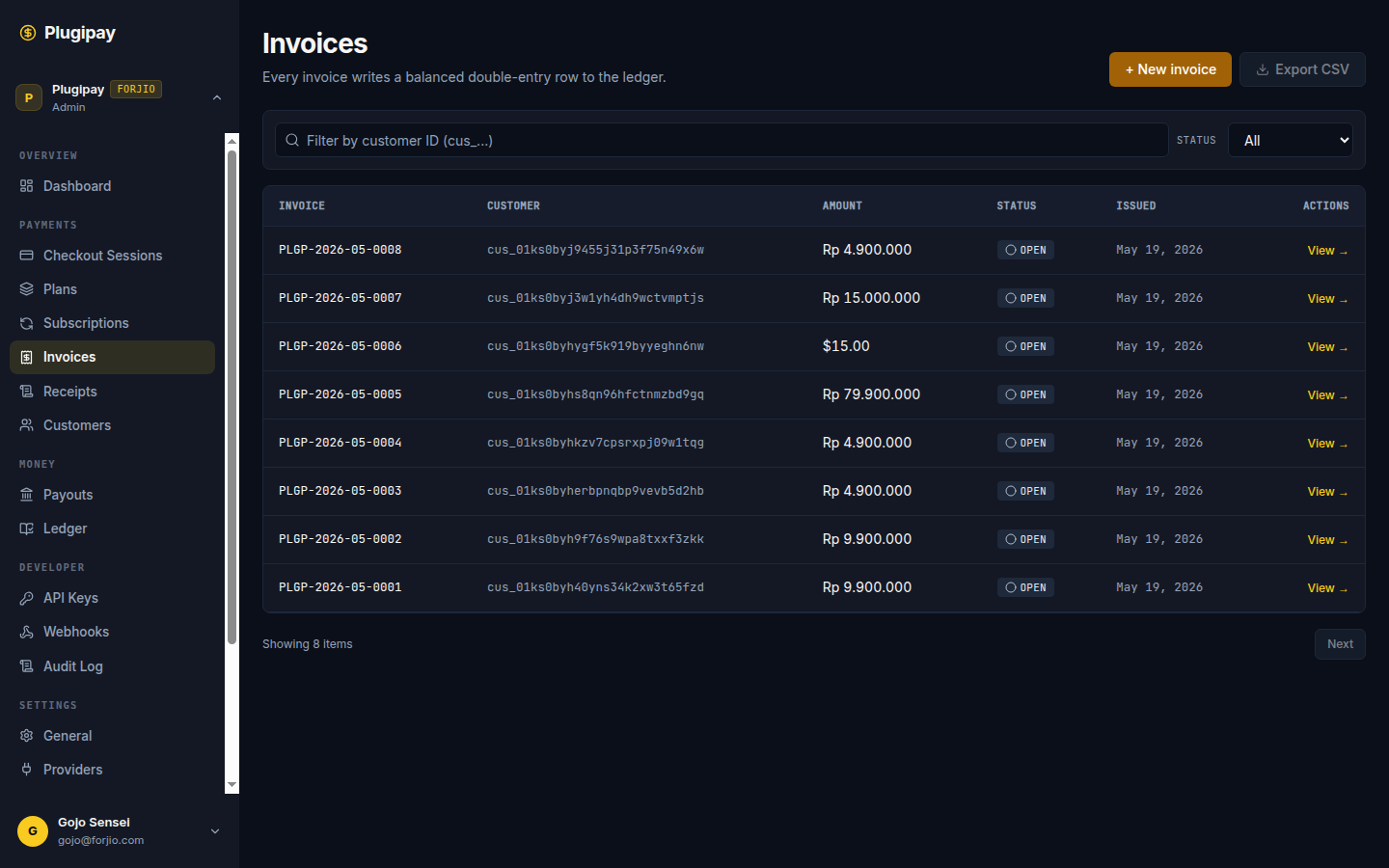 Plugipay — Invoices