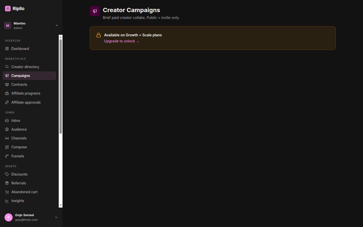 Ripllo — Campaigns + affiliate programs