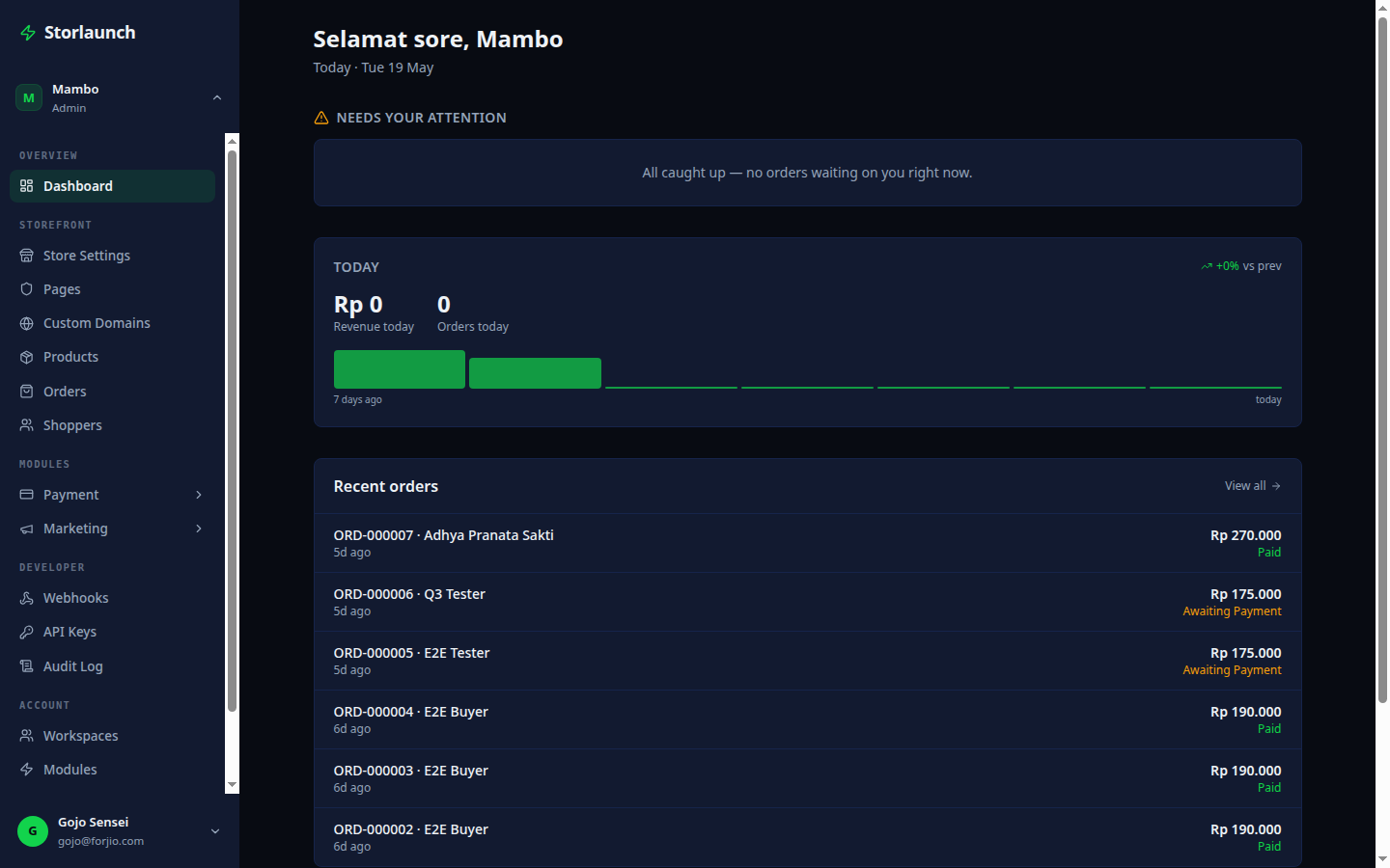 Storlaunch — Dashboard